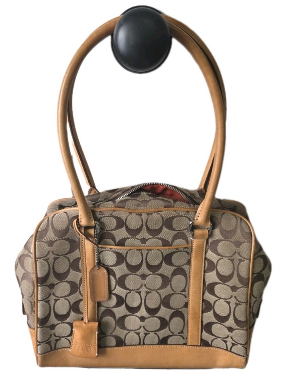 Coach Signature Tan Canvas Shoulder Handbag 6097 Leather Trim Vintage Authentic - Picture 1 of 13